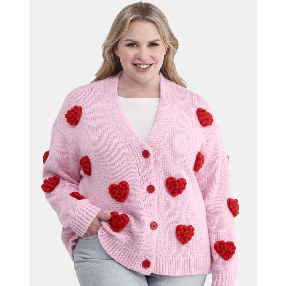 99 Jane Street Pink Heart Bubble Sweater Cardigan Women Sz Extra Large XL NEW